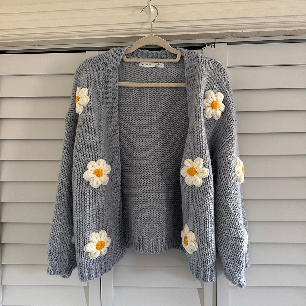 Light Blue Daisy Knit Sweater